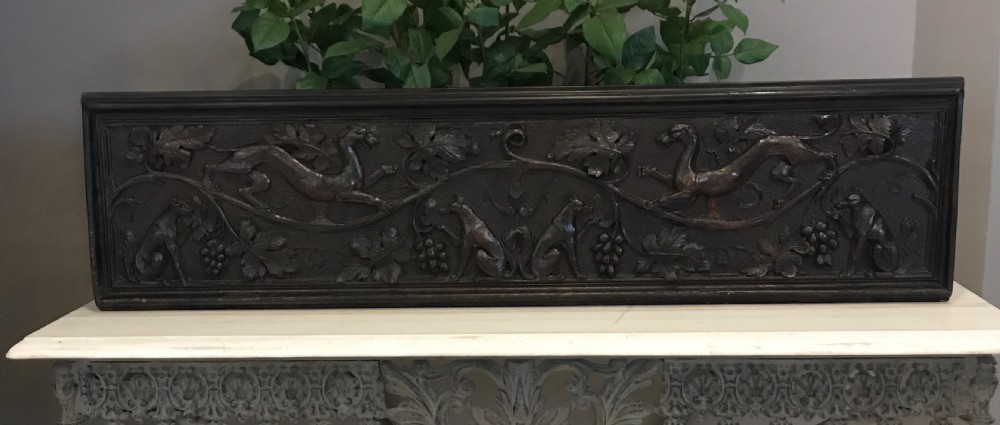 18th Century Carved Oak Fox and Beasts Overmantel Panel