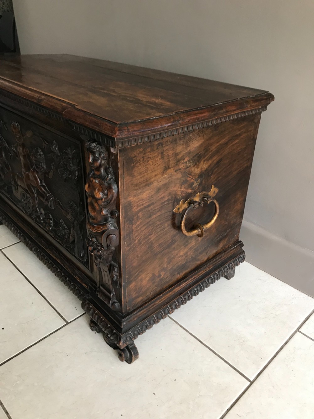 18th Century Carved Renaissance Walnut Putti and Cannon Chest Cassone  View II