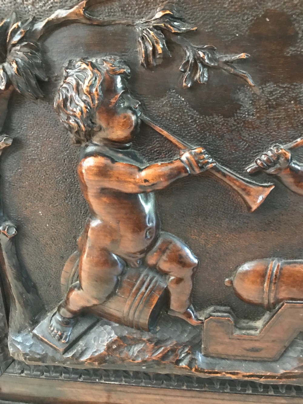 18th Century Carved Renaissance Walnut Putti and Cannon Chest Cassone  View IV