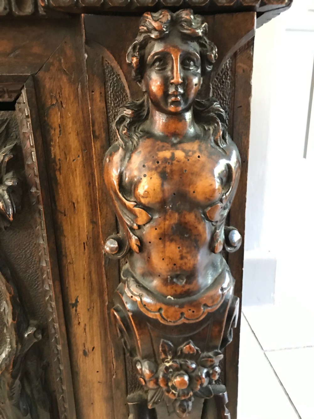 18th Century Carved Renaissance Walnut Putti and Cannon Chest Cassone  View V