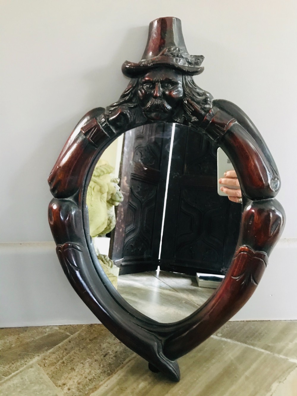 RARE 19th Century Carved Witches Mirror Folk Art