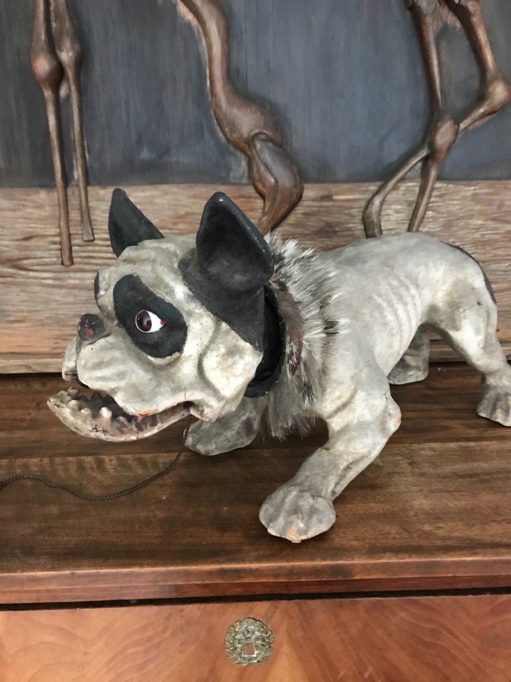 French papier-mâché Roullet & Decamps French Bulldog Growler