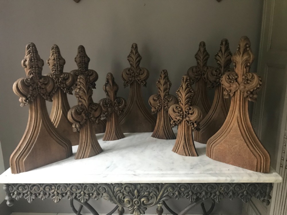 18th Century Carved Oak Gothic Finials Carvings