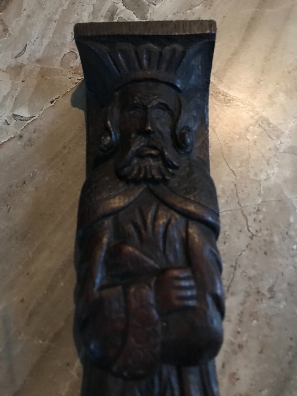 19th Century Carved Oak CARYATID Panel of a King View II