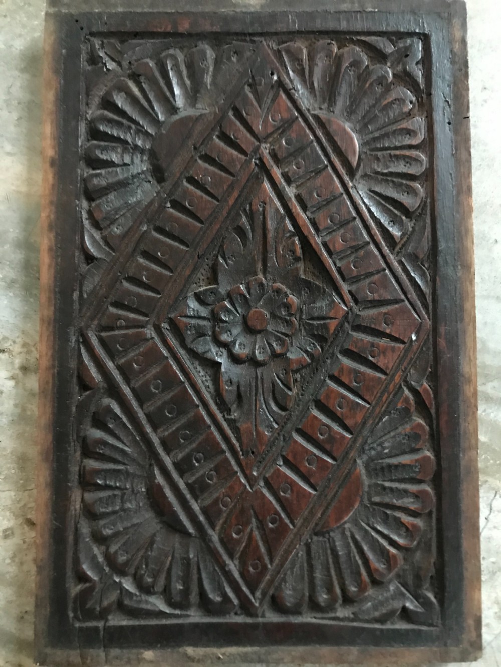 17th Century Carved Oak Daisy Panel