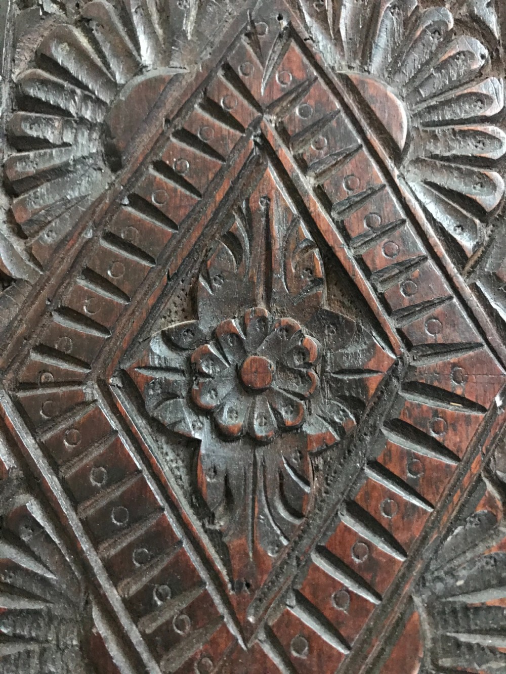17th Century Carved Oak Daisy Panel View II