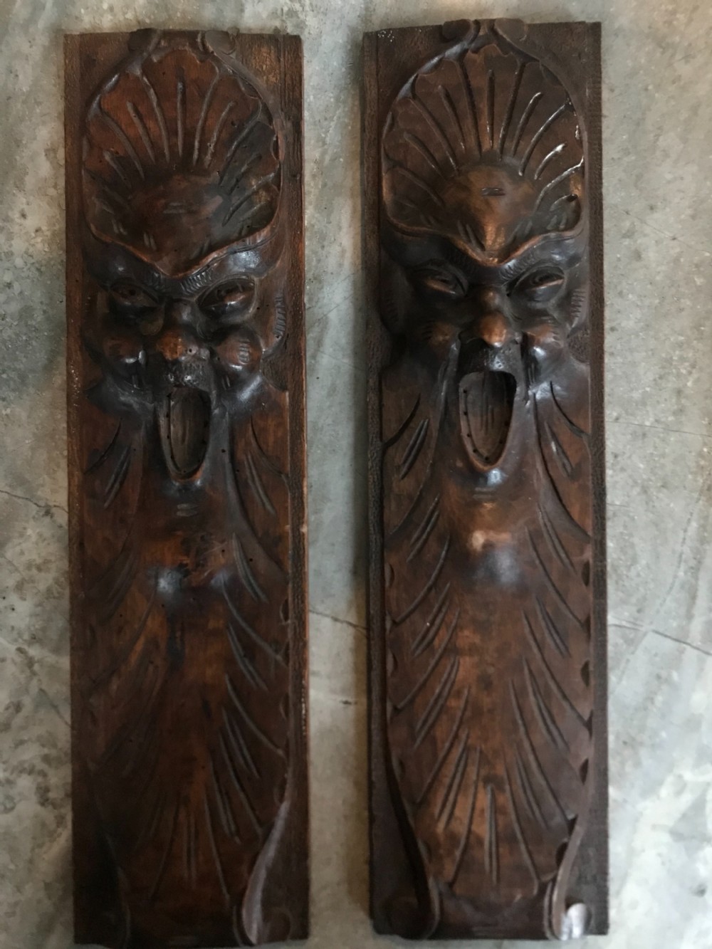 19th Century Carved Walnut Gargoyle Caryatids