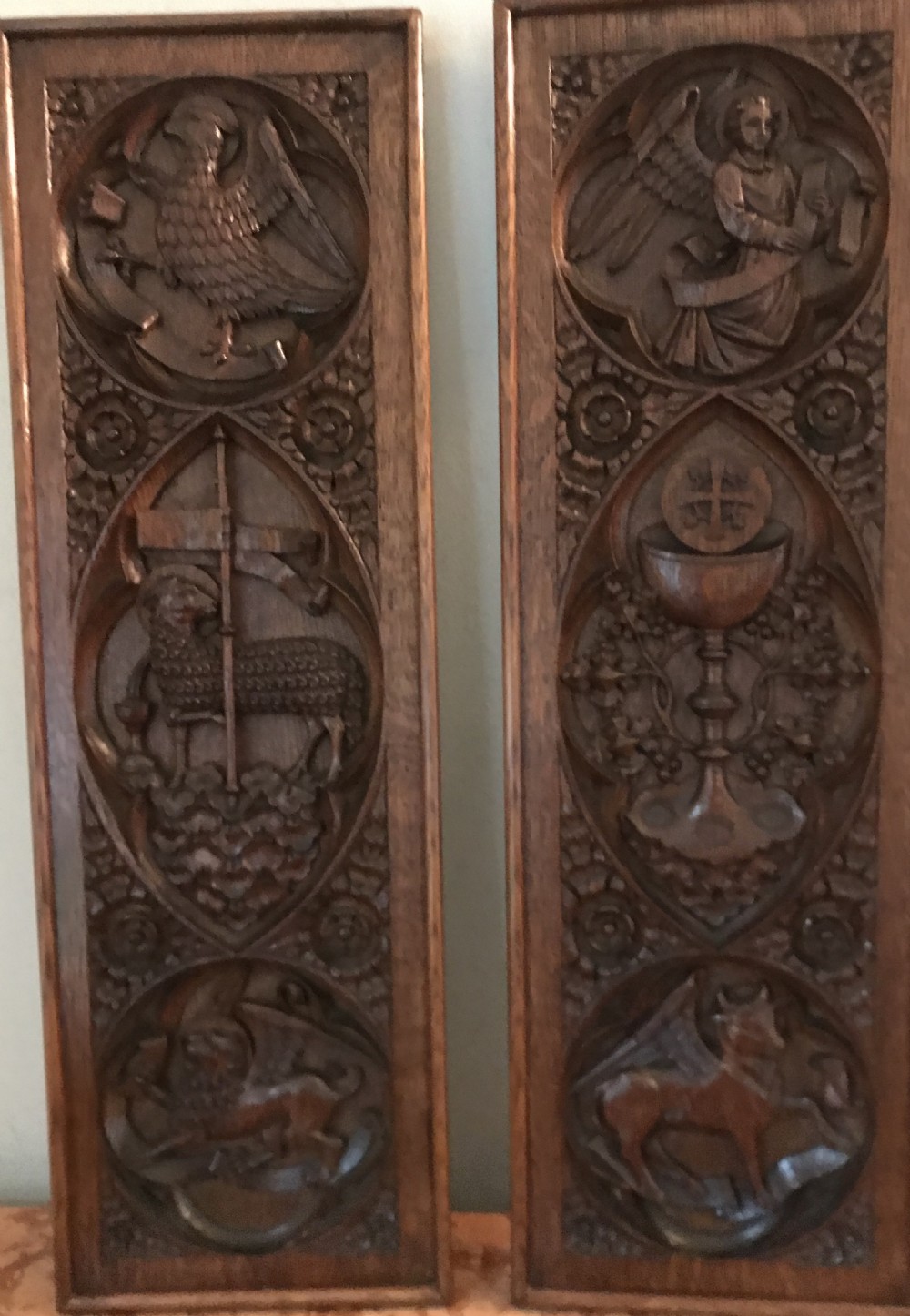 Antique Carved Ecclesiastical Gothic Panels X 2