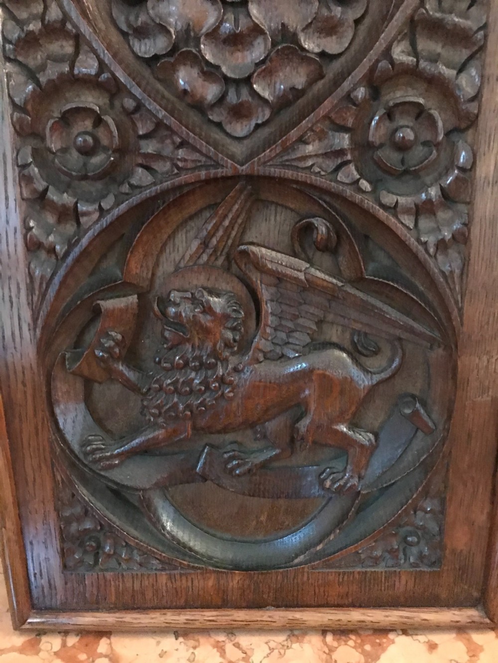 Antique Carved Ecclesiastical Gothic Panels X 2 View IV