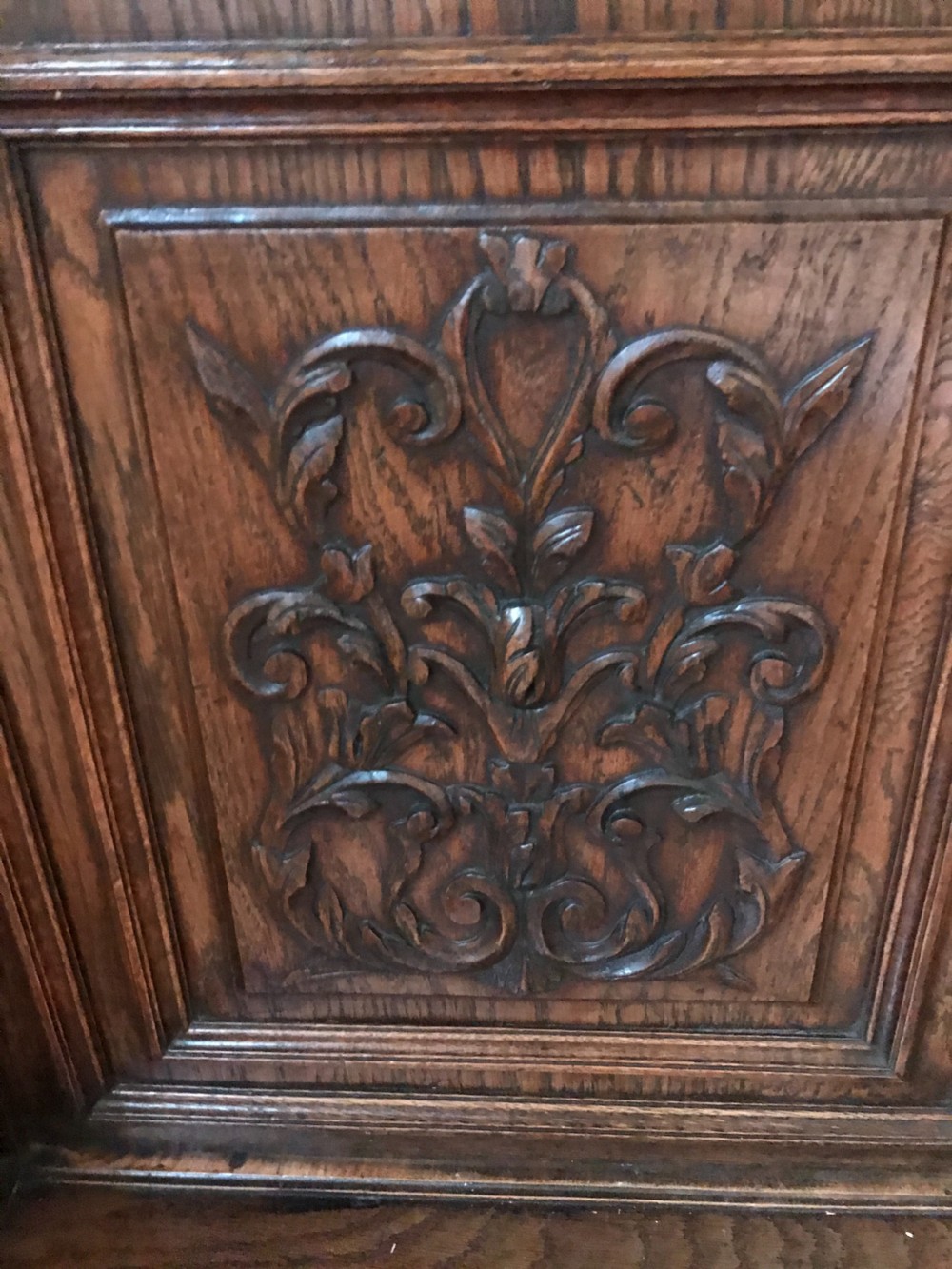 Antique Carved Oak Cabinet with Marble Top View II