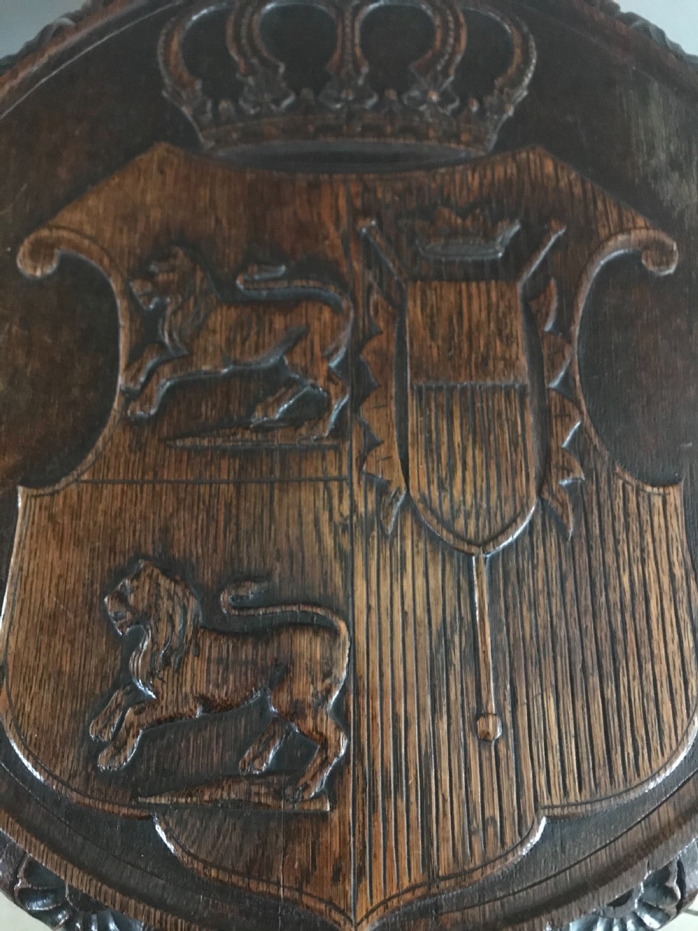 19th Century Carved Oak Heraldic Side Table Lion Paw Feet View II