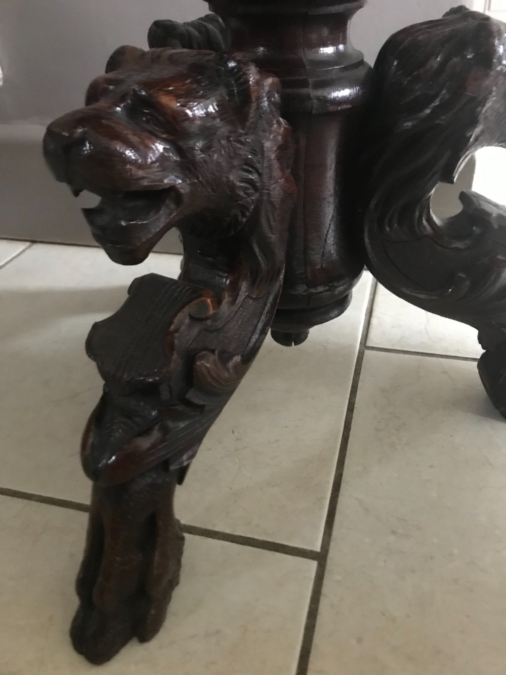 19th Century Carved Oak Heraldic Side Table Lion Paw Feet View III