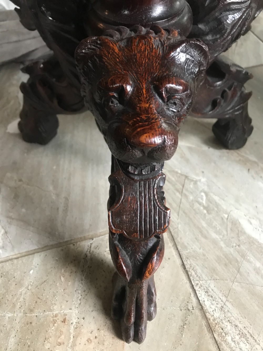 19th Century Carved Oak Heraldic Side Table Lion Paw Feet View IV