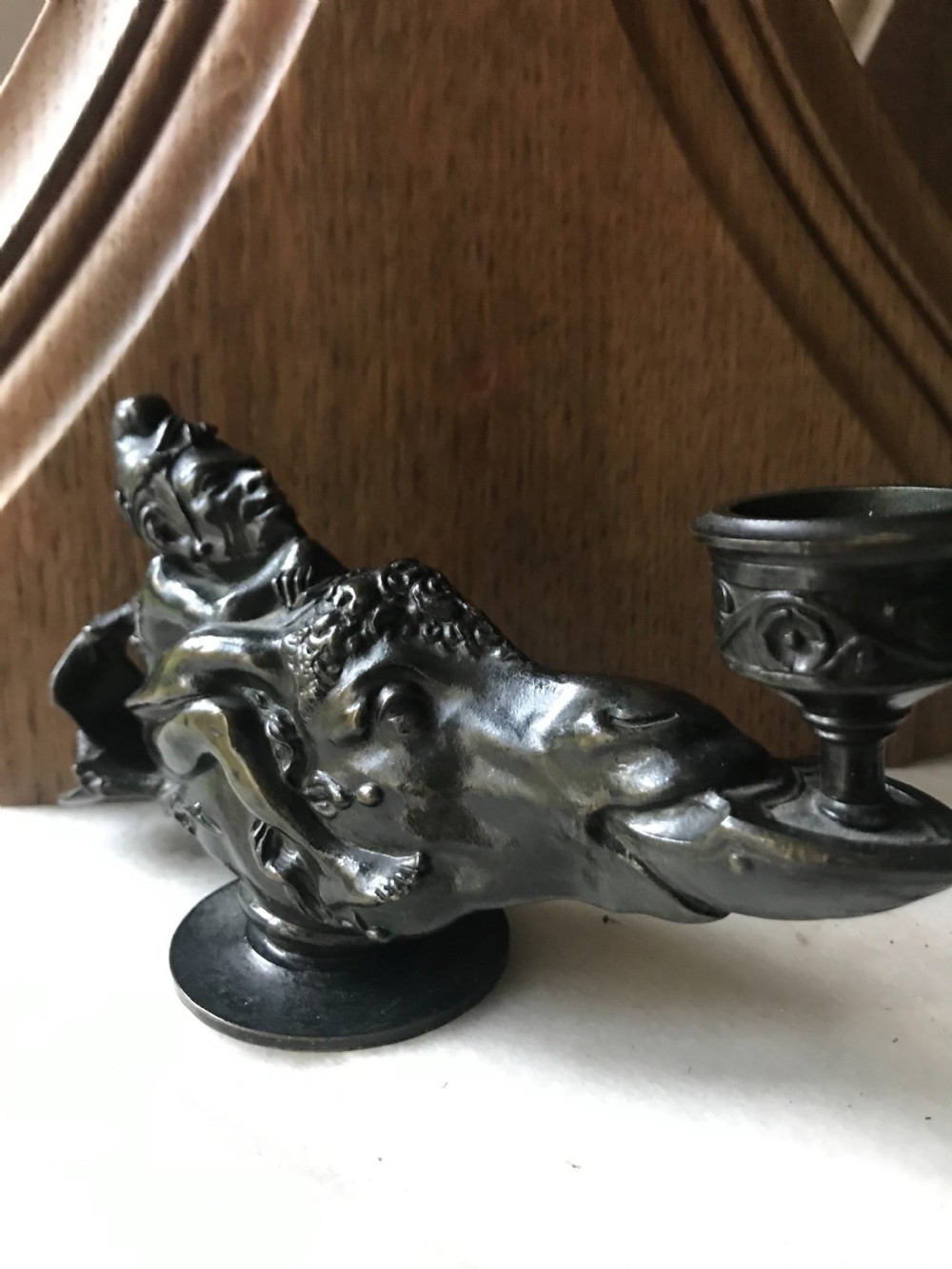 19th Century Bronze Oil Whimsical Lamp with a Ram's Head