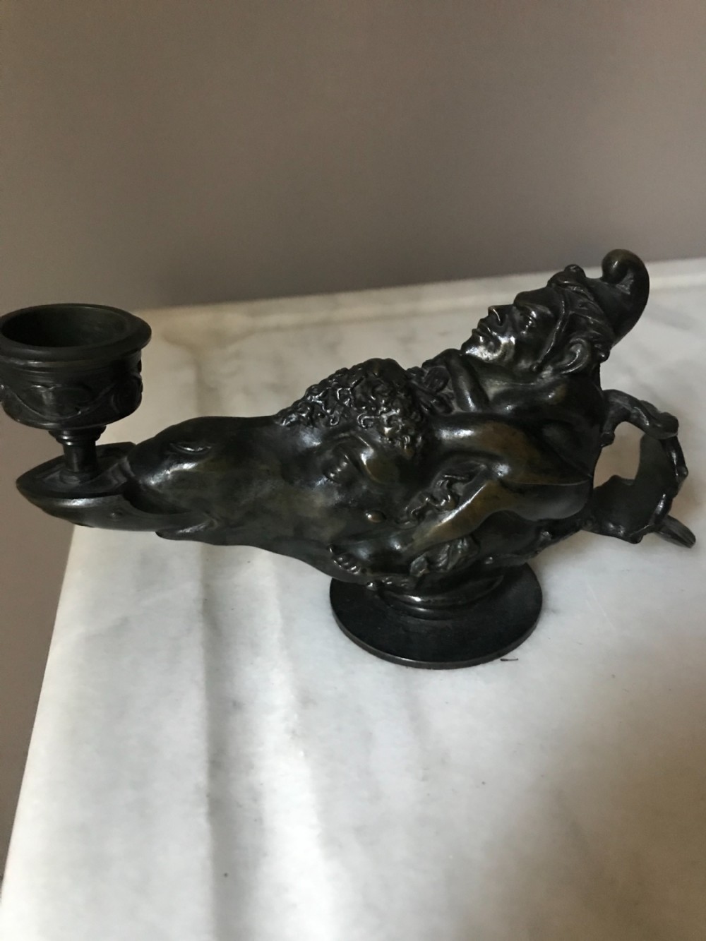 19th Century Bronze Oil Whimsical Lamp with a Ram's Head View II