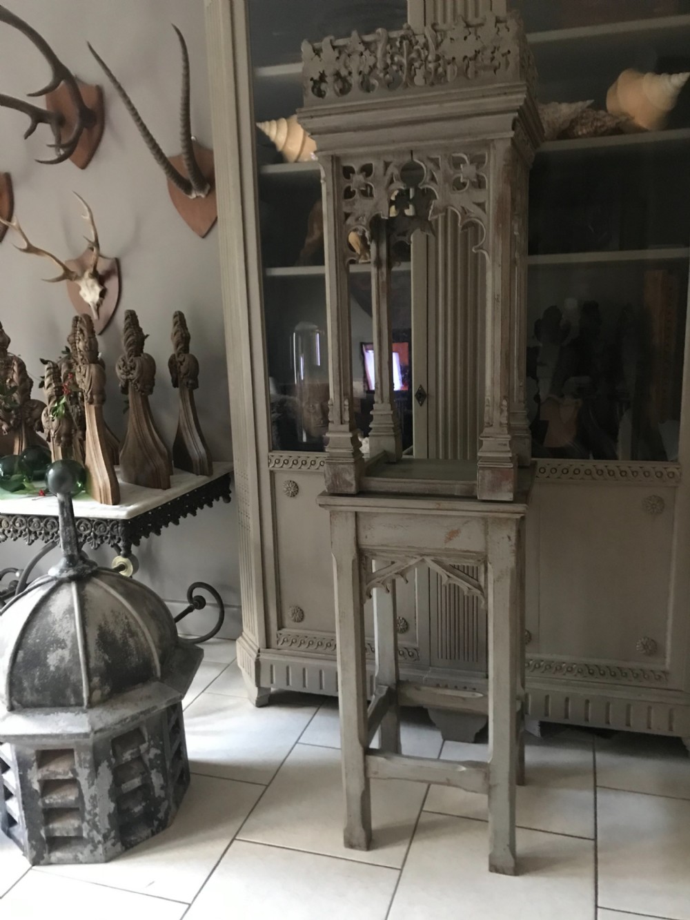 19th Century Carved Oak Painted Gothic Niche View II