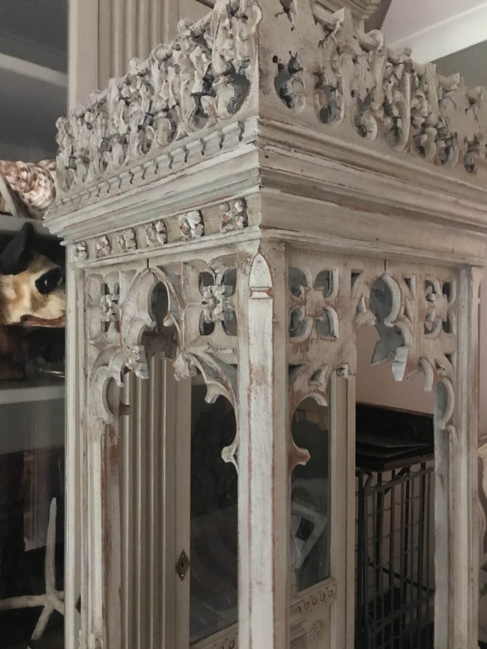 19th Century Carved Oak Painted Gothic Niche View III