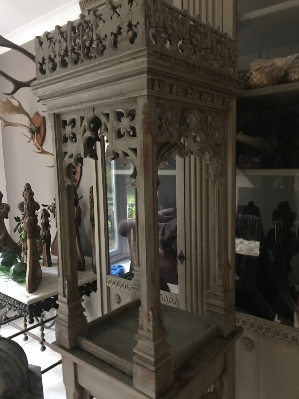 19th Century Carved Oak Painted Gothic Niche View V