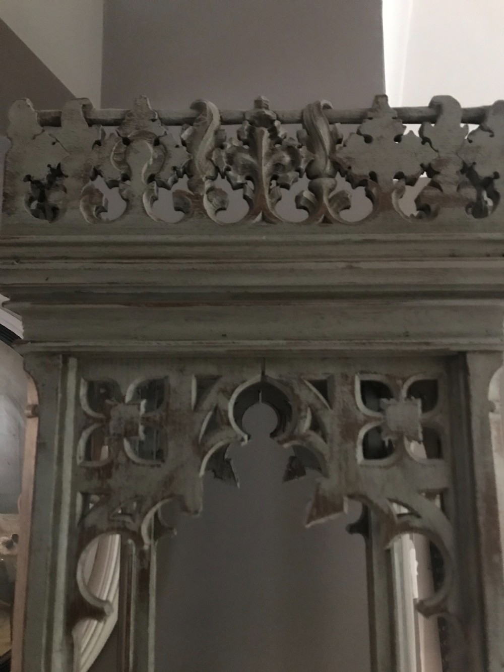 19th Century Carved Oak Painted Gothic Niche View VI