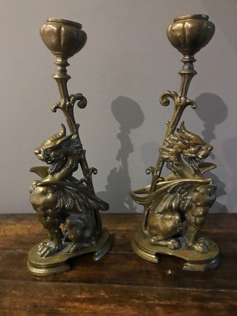 19th Century Bronze Winged Griffin Lamps View III