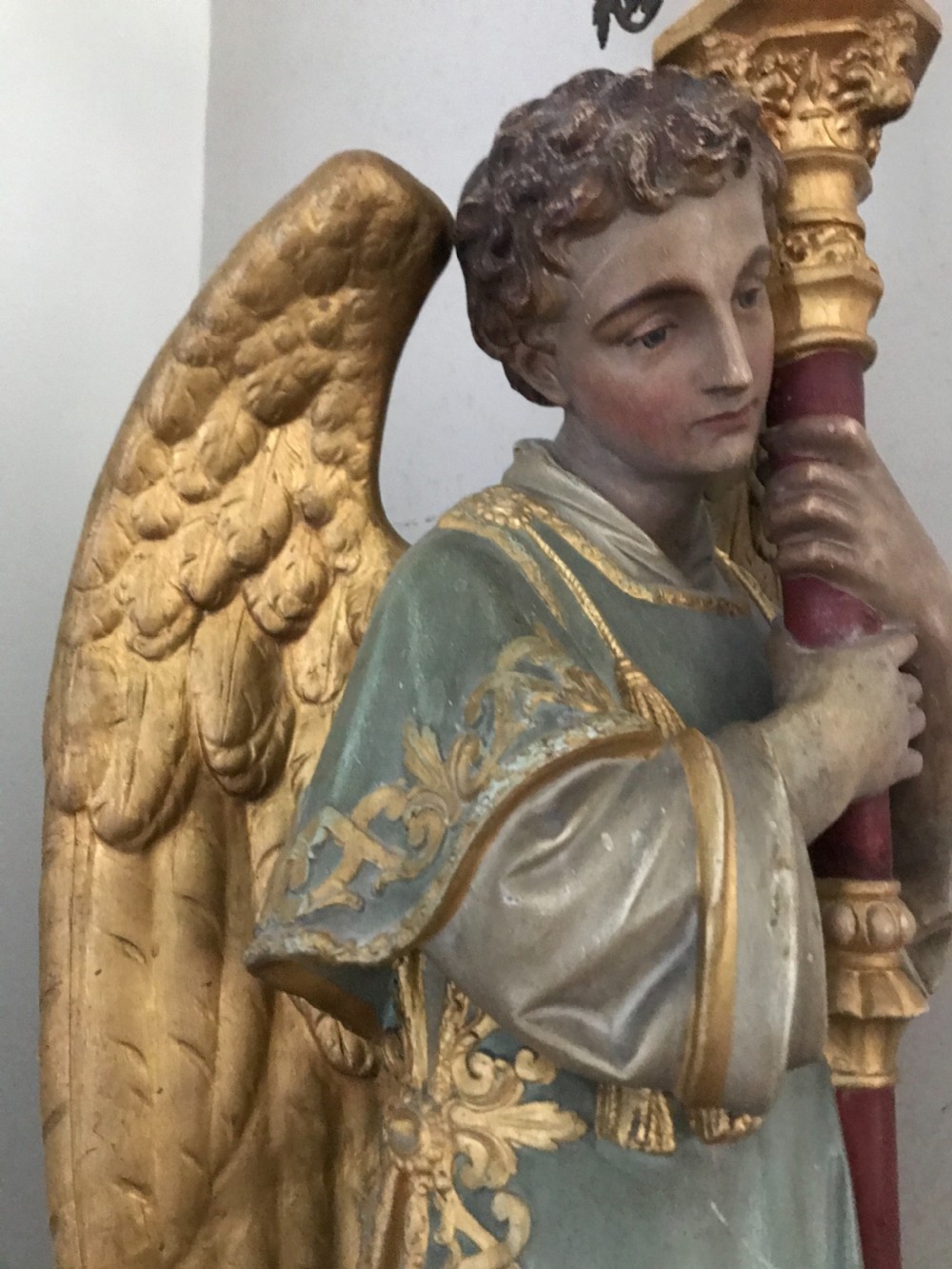 Antique Huge Terracotta Gothic Winged Angel Candelabra View III