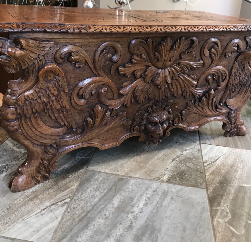 Antique Carved Walnut Griffin Cassone
