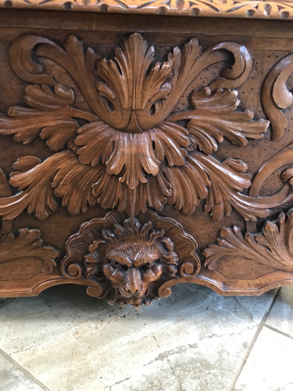 Antique Carved Walnut Griffin Cassone View III