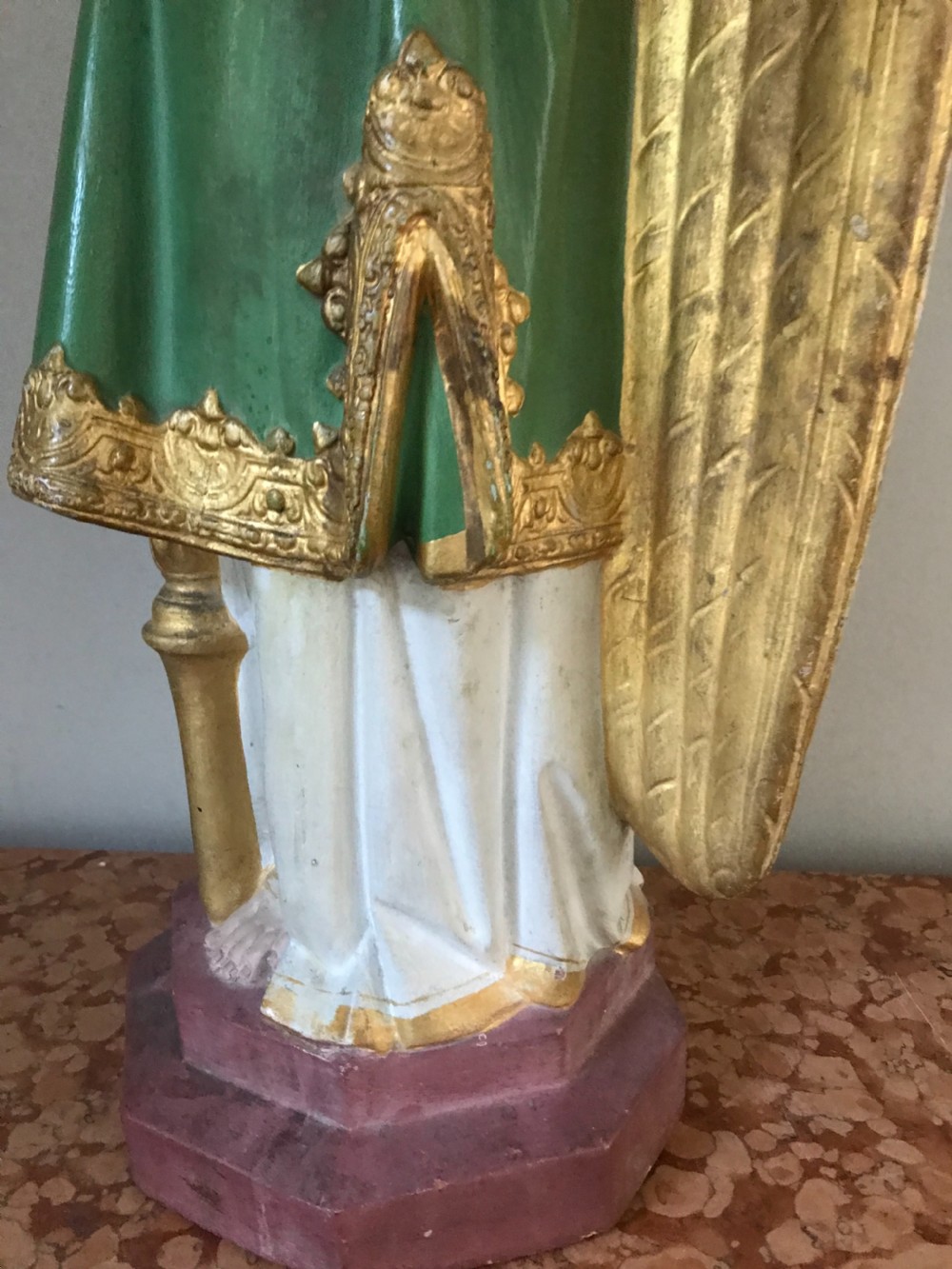 Antique Large Terracotta Gothic Winged Angel Candelabra Candlestick View II