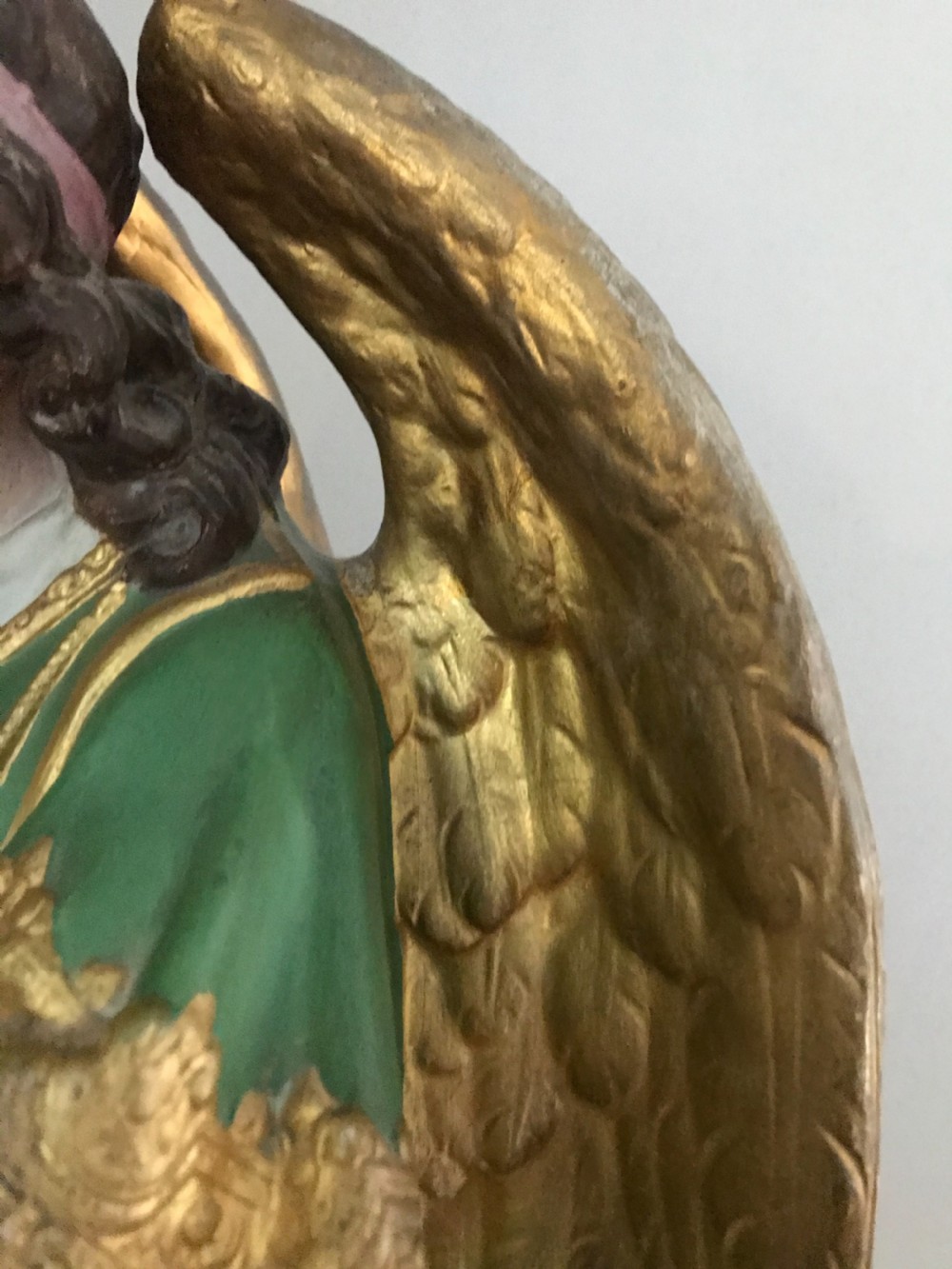 Antique Large Terracotta Gothic Winged Angel Candelabra Candlestick View III