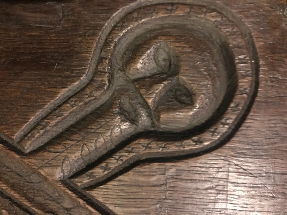 17th Century Carved Oak Skulls and Bones Panel View II