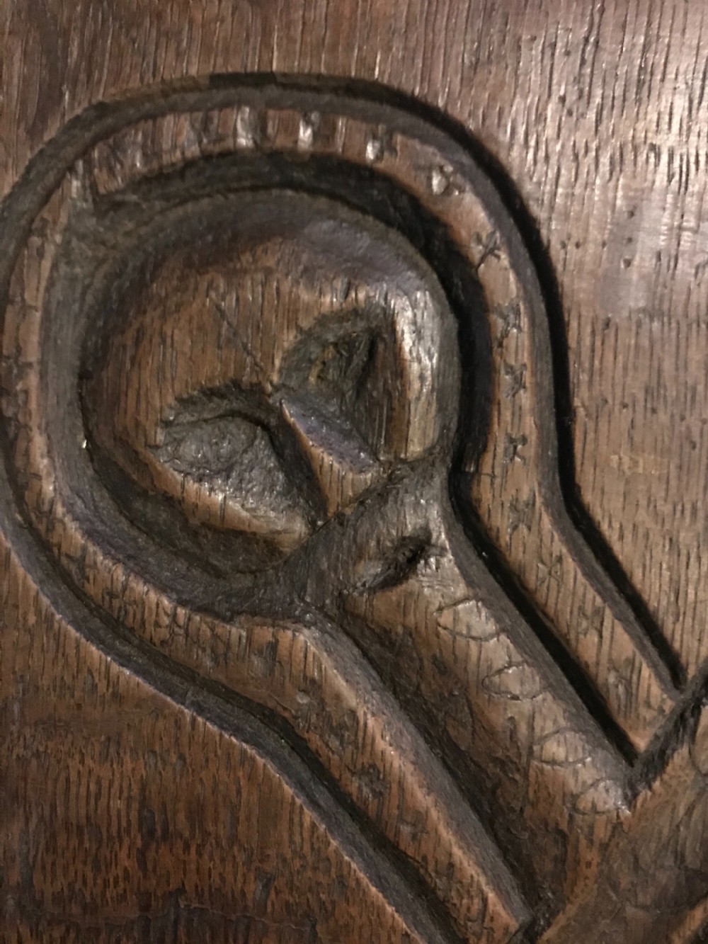 17th Century Carved Oak Memento Mori. View III