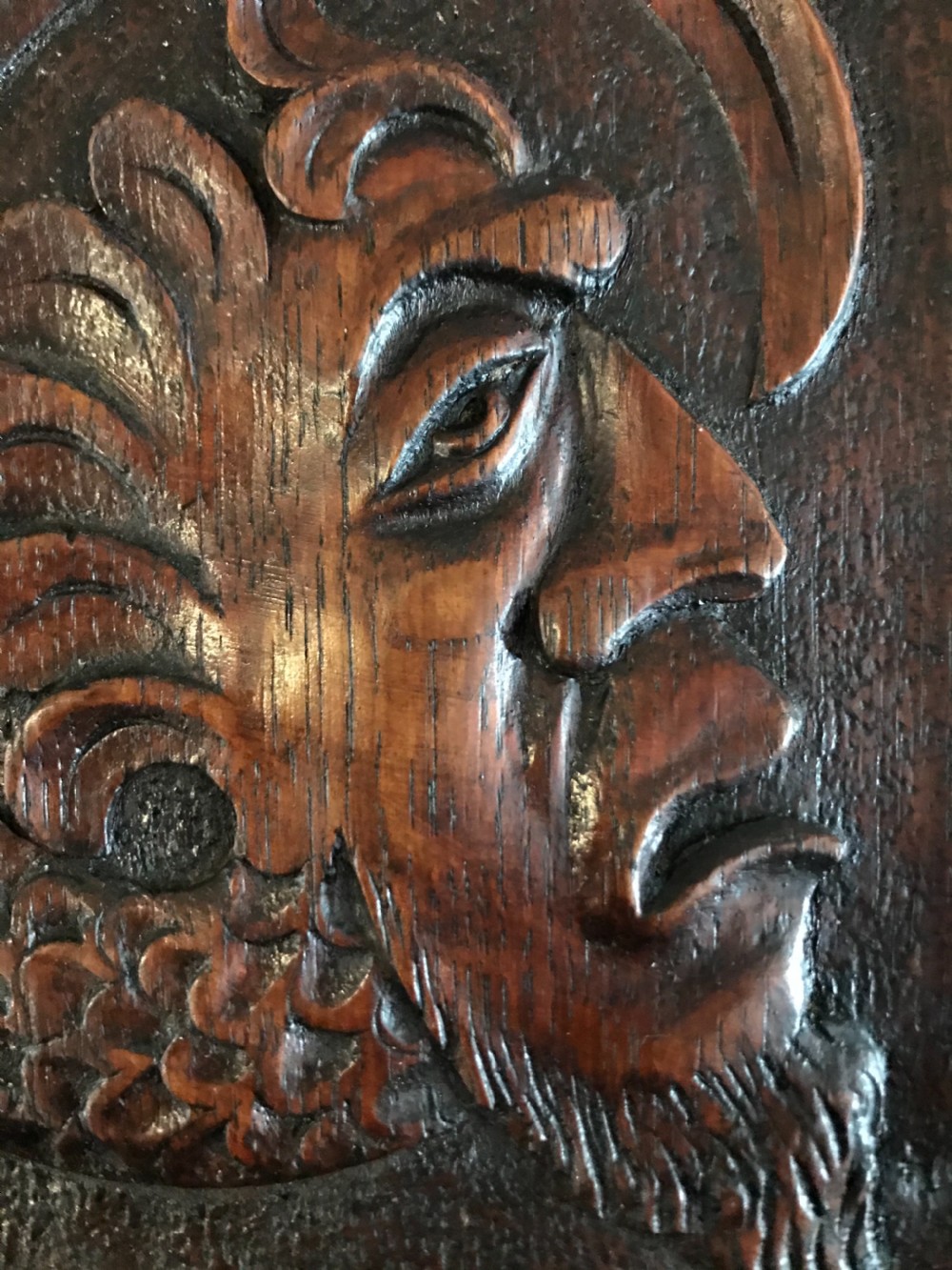 RARE 17th Century Carved Oak Mythical Merman Panel  View II
