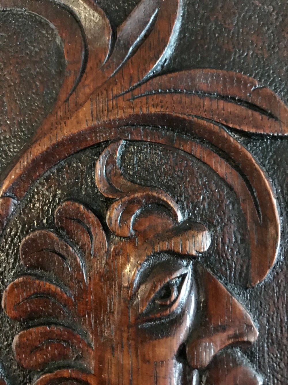 RARE 17th Century Carved Oak Mythical Merman Panel  View III