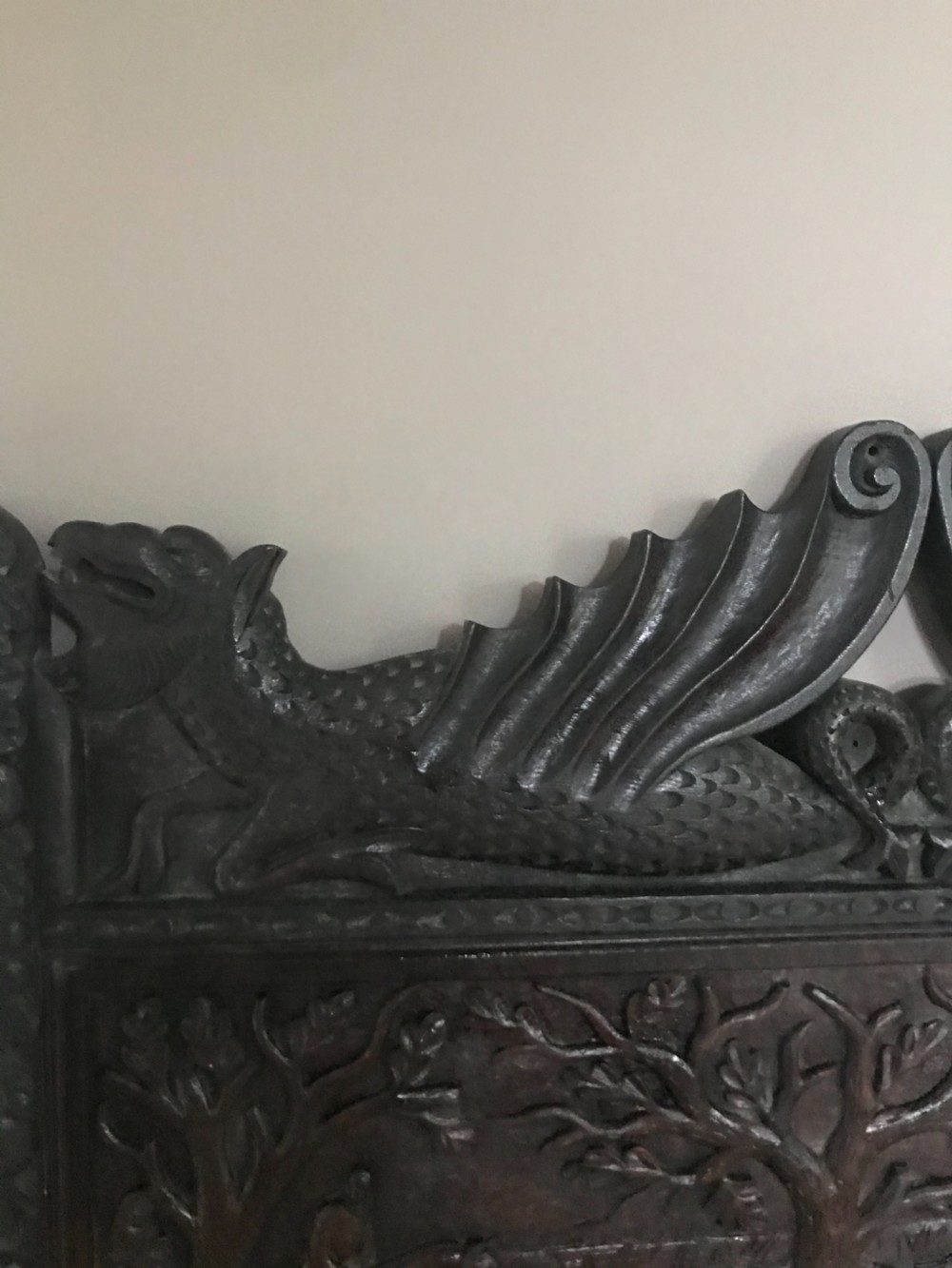 LARGE 19th Century Carved Oak Hunting Dog and Horse Panel View II
