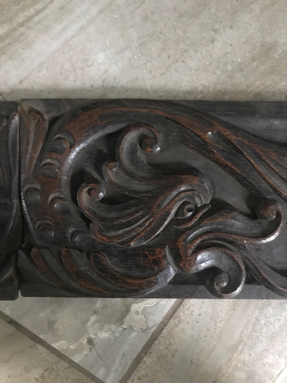 LARGE OVERMANTEL VICTORIAN CARVED OAK SERPENT PANEL View II