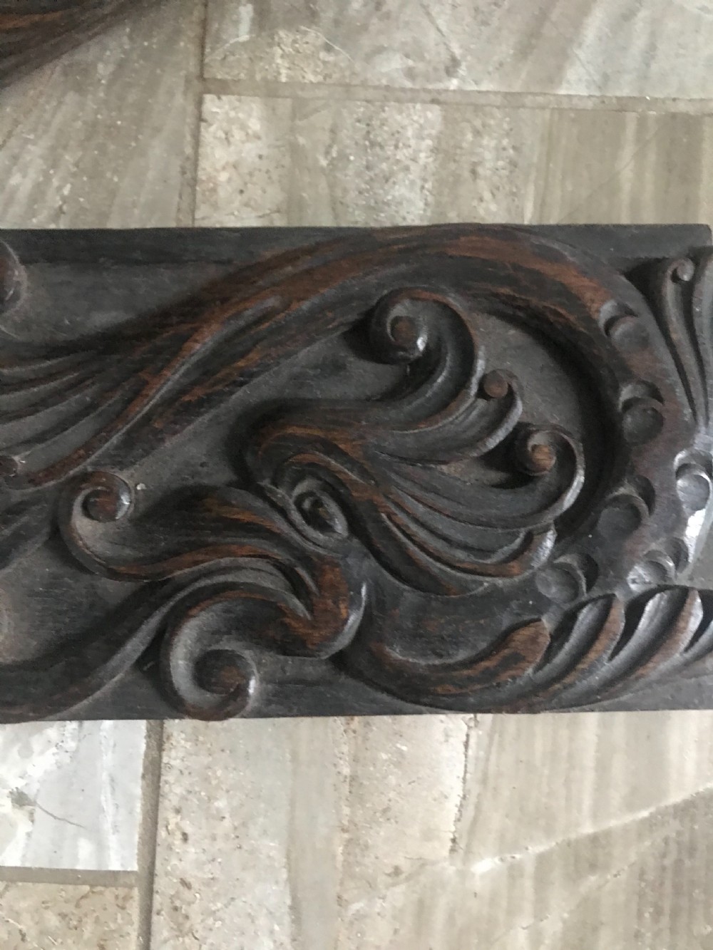 LARGE OVERMANTEL VICTORIAN CARVED OAK SERPENT PANEL View III