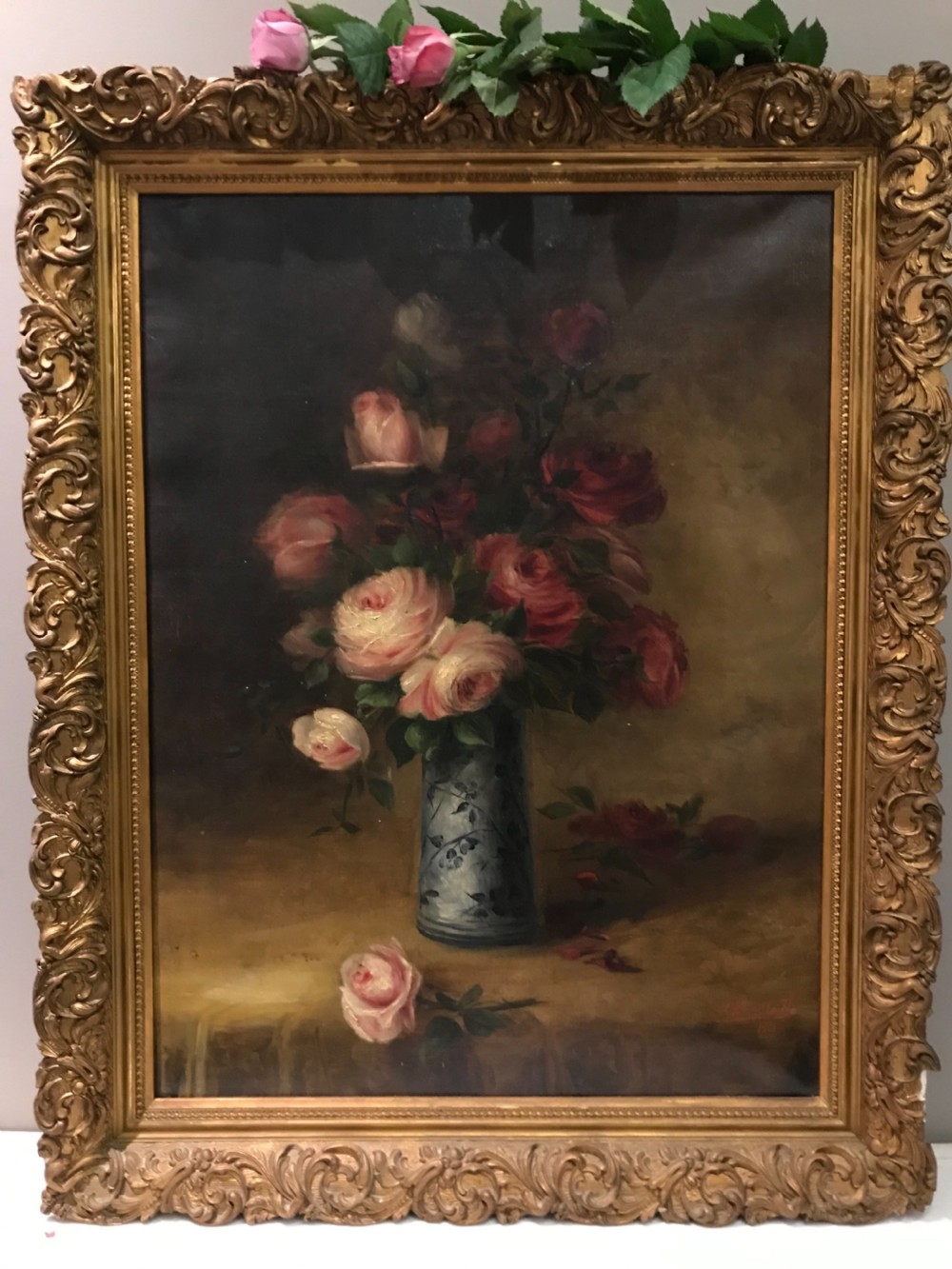 19th Century Oil Painting on canvas of rStill Life Flowers