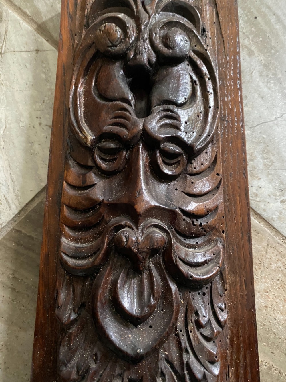 19TH CENTURY Carved Oak Green Man Panel View II