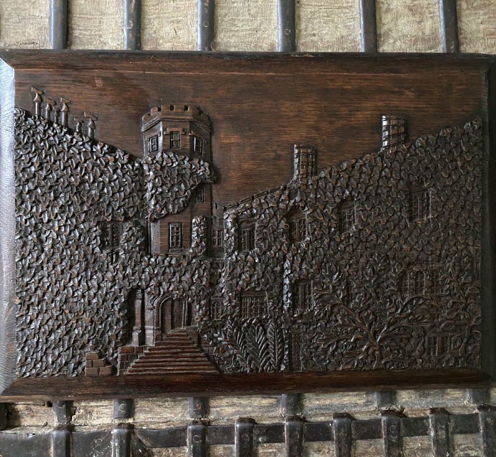Large 19th Century Carved Oak Panel Castle