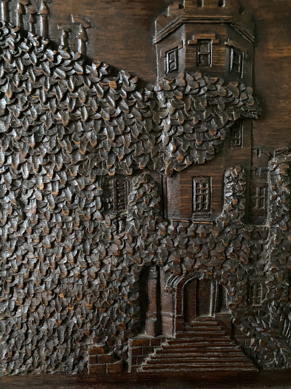 Large 19th Century Carved Oak Panel Castle View II