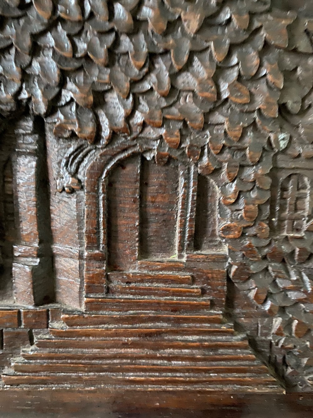 Large 19th Century Carved Oak Panel Castle View III