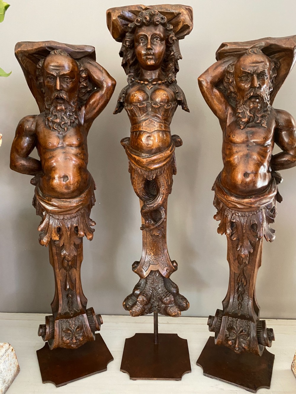 RARE Large 19th Century Walnut Renaissance Caryatids