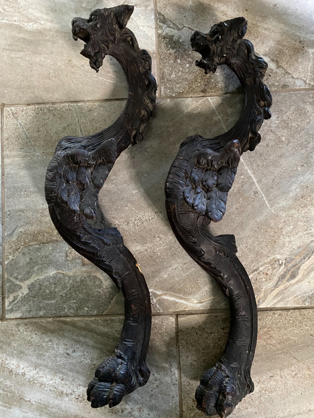 Carved Large Winged Griffins