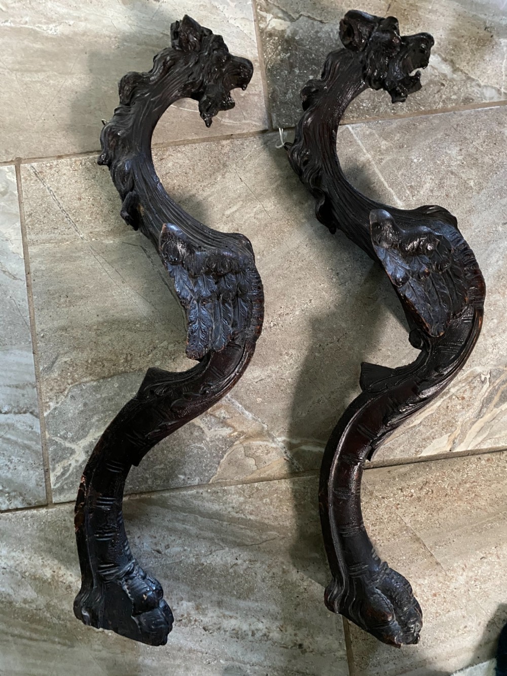 Carved Large Winged Griffins View II