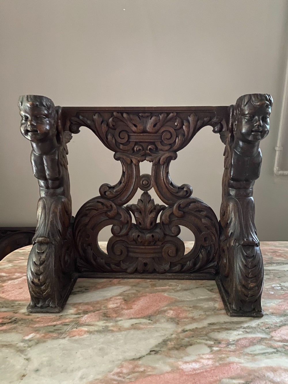 19th Century Carved Gothic Oak Lectern Winged Cherubs View II