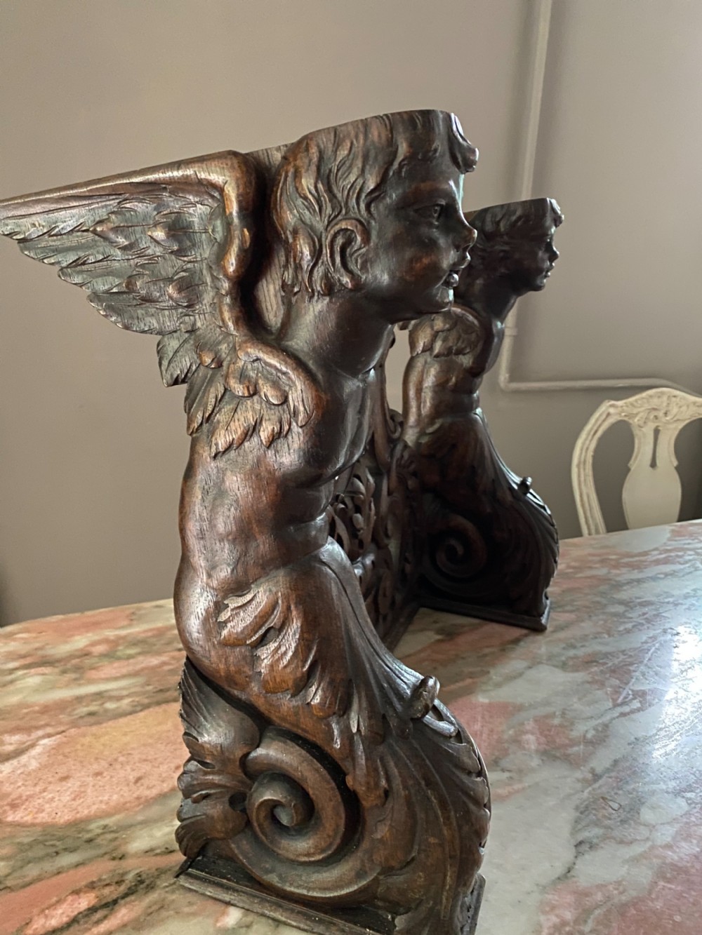 19th Century Carved Gothic Oak Lectern Winged Cherubs View III
