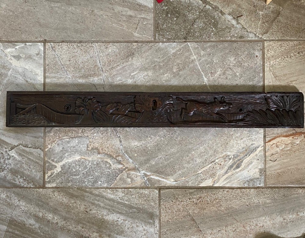 18th Century Folk Art Carved Oak Hunting Panel.