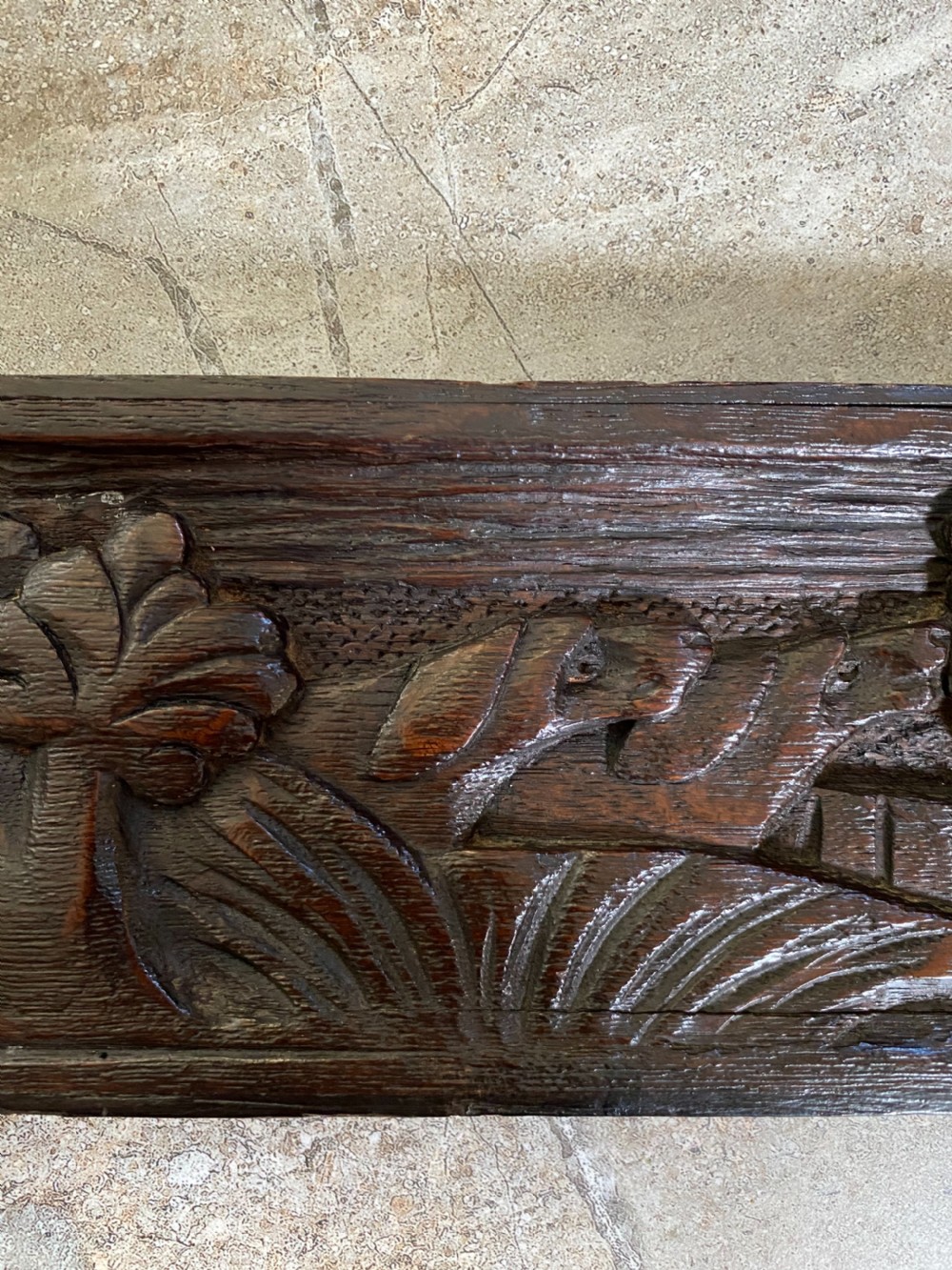 18th Century Folk Art Carved Oak Hunting Panel. View II