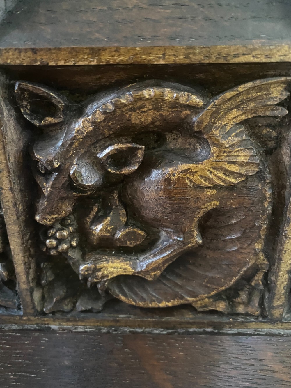 19th Century Carved Oak Gothic Mythical Beast Church Panels View II