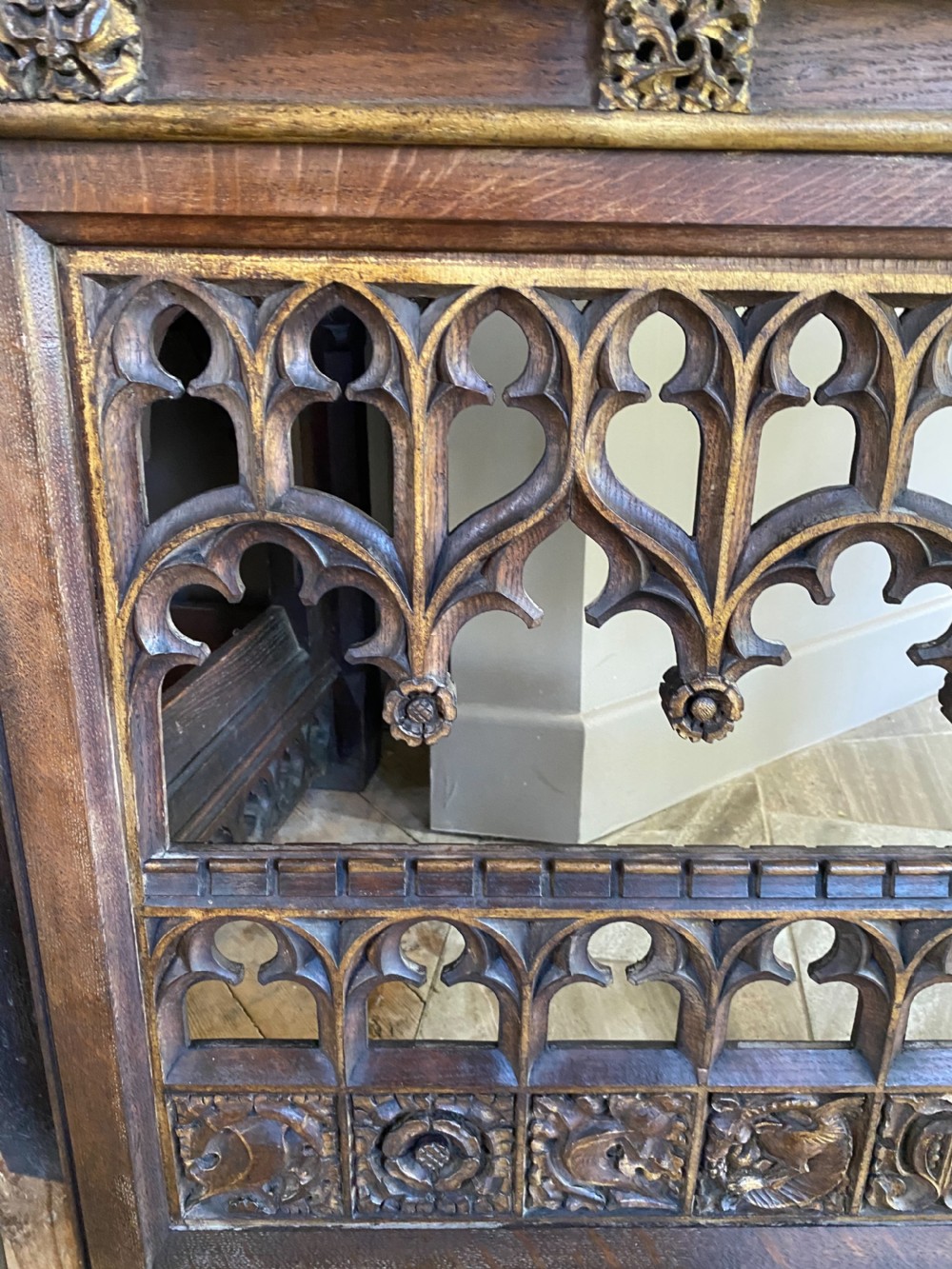 19th Century Carved Oak Gothic Mythical Beast Church Panels View VI